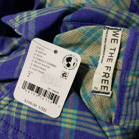 NEW Free People Ruth Long Button Front Shirt Dress Duster Jacket Purple Green - Picture 3 of 15